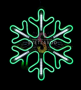 Светодиодная Снежинка, 40см, зеленая, неон, с эффектом тающих сосулек, 220В, IP65