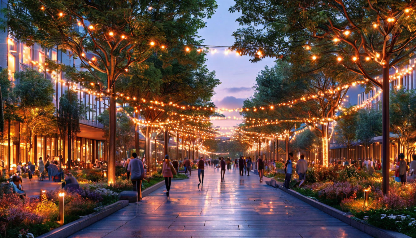 Монтаж светодиодных гирлянд для энергоэффективного освещения парков