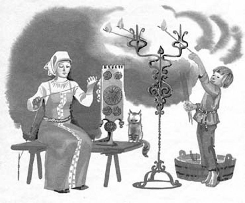 Традиционная русская лучина в светце - древнейший способ освещения крестьянской избы