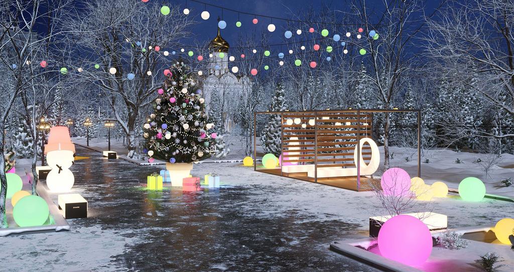 Уличные световые инсталляции с проволочными шарами - оформление фасадов, парков и городских пространств