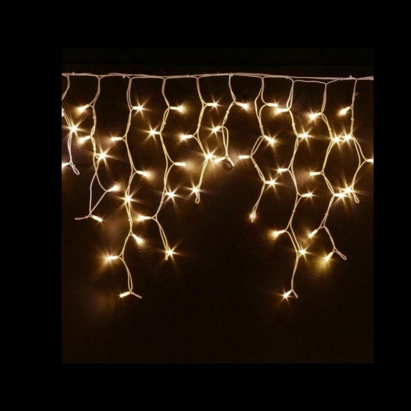 Гирлянда бахрома теплого белого цвета на белом резиновом проводе, идеальная для украшения крыш и карнизов загородных домов