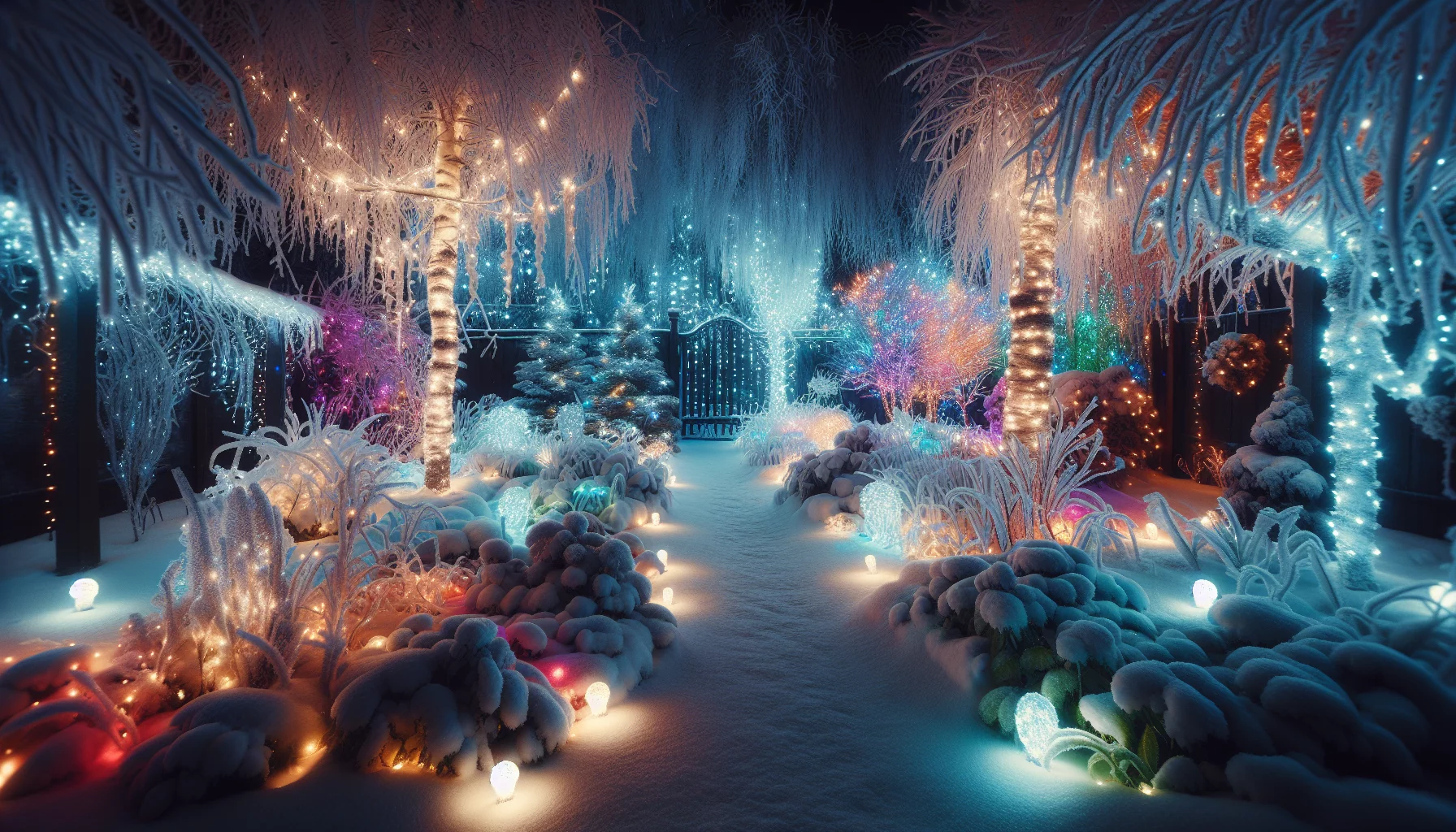 Сказочная новогодняя иллюминация сада: идеи LED-украшений