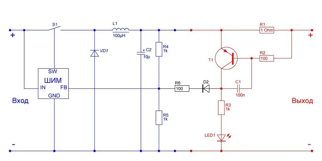 Схема преобразователя тока с возможностью стабилизации и регулировки электрических параметров