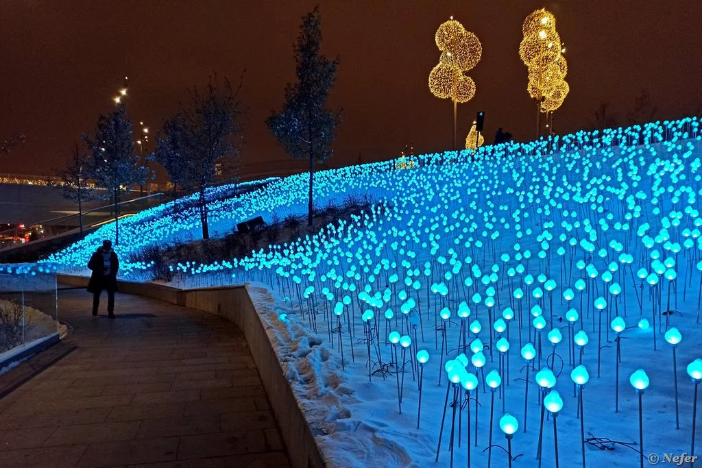 Экологическое освещение парка Зарядье с использованием тысяч энергоэффективных LED-лампочек