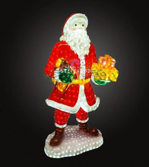 Светодиодная фигура из стекловолокна Дед Мороз с подарками, 170 см, 24В, с трансформатором Светодиодная фигура из стекловолокна Дед Мороз с подарками, 170 см, 24В, с трансформатором