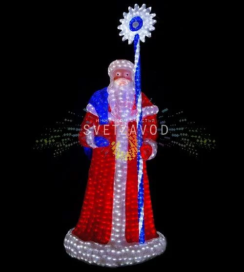 Акриловая фигура 3D Дед Мороз в красной шубе, 200 см, 5800 LED, 24В, с трансформатором Акриловая фигура 3D Дед Мороз в красной шубе, 200 см, 5800 LED, 24В, с трансформатором