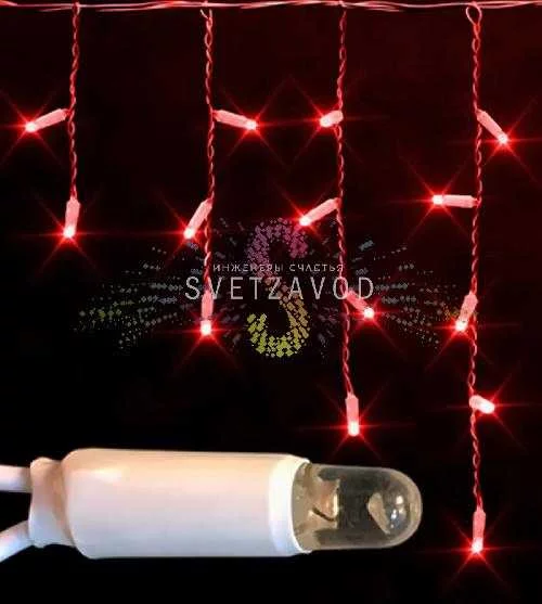 Светодиодная бахрома Айсикл, 3х0,5м, фиксинг, 220В, красная, прозрачный ПВХ, IP65, Rich Led