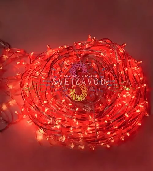 Клип Лайт 12В, мерцающий, RF, красный, 667 LED, 100м, прозрачный ПВХ, с защитным колпачком, IP64