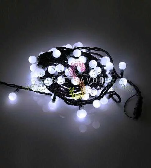 Гирлянда Шарики Ø 25мм, 15м, 220В, черный каучук, белая, IP65, без блока питания