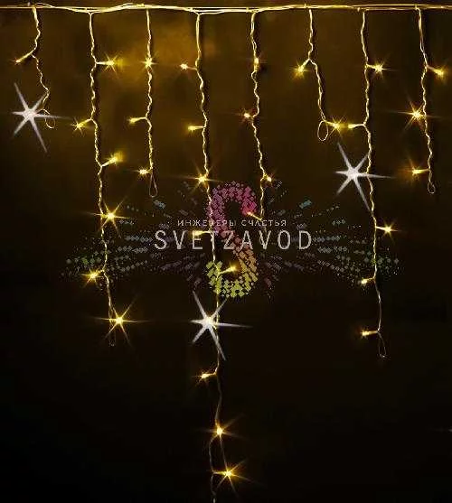 Светодиодная бахрома Айсикл, 3х0,9м, мерцающая, 220В, желтая, прозрачный ПВХ, IP54, Rich Led