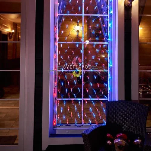 Гирлянда сетка на окно, 2х0,7м, красно-синяя, 176 LED, черный ПВХ, IP65, с контроллером, Neon-Night