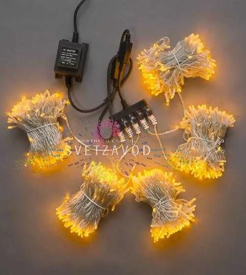 Клип Лайт Спайдер, 24В, 5 нитей по 20м, желтый, мерцающий, YF, прозрачный ПВХ, IP64