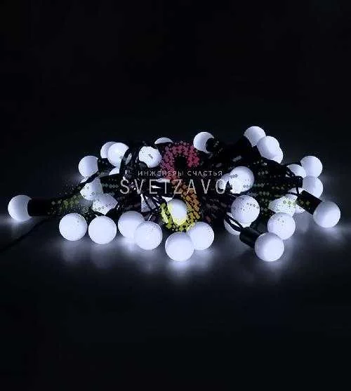 Гирлянда Шарики Ø 15мм, 10м, 220В, черный ПВХ, белая, IP65, с блоком питания