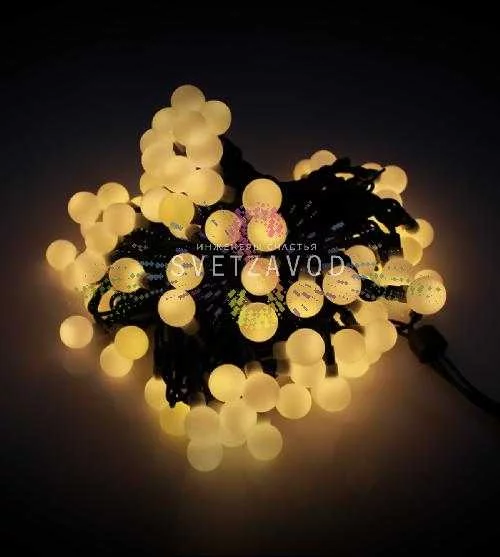 Гирлянда Шарики Ø 25мм, 15м, 220В, черный каучук, теплая белая, IP65, без блока питания 
