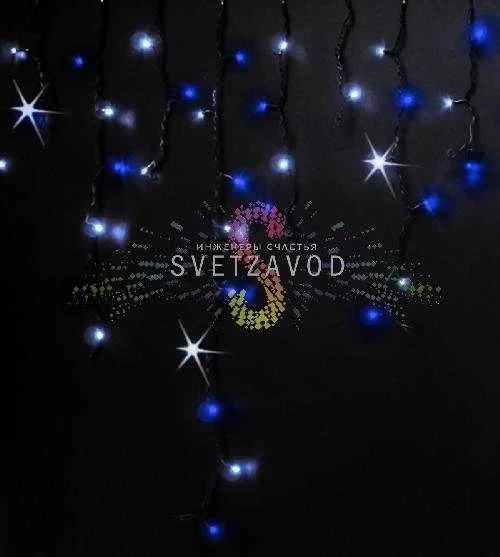 Светодиодная бахрома Айсикл, 3х0,9м, мерцающая, 220В, синяя+белая, черный ПВХ, IP54, Rich Led