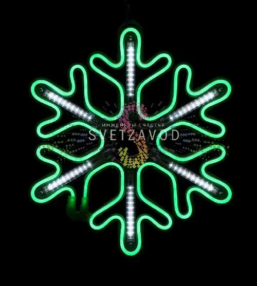 Светодиодная Снежинка, 40см, зеленая, неон, с эффектом тающих сосулек, 220В, IP65