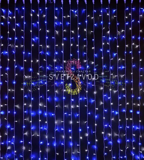 Светодиодный дождь 2х3м, синий+белый, фиксинг, белый ПВХ, 220В, IP65, Rich Led