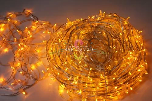 Клип Лайт 12В, мерцающий, YF, желтый, 667 LED, 100м, прозрачный ПВХ, с защитным колпачком, IP64