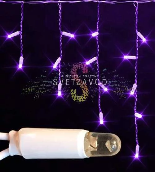 Светодиодная бахрома Айсикл, 3х0,5м, фиксинг, 220В, фиолетовая, прозрачный ПВХ, IP65, Rich Led