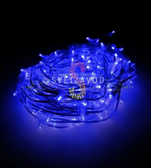 Клип Лайт 12В, мерцающий, ВF, синий, 200 LED, 30м, прозр ПВХ, с колпачком и трансформатором, IP64
