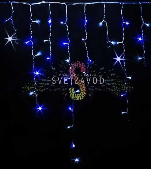 Светодиодная бахрома Айсикл, 3х0,9м, мерцающая, 220В, синяя+белая, прозрачный ПВХ, IP54, Rich Led