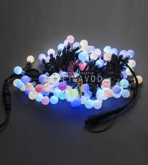 Гирлянда Шарики Ø 25мм, 15м, 220В, черный каучук, RGB, медленная смена, IP65, без блока питания Гирлянда Шарики Ø 25мм, 15м, 220В, черный каучук, RGB, медленная смена, IP65, без блока питания