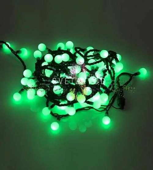 Гирлянда Шарики Ø 25мм, 15м, 220В, черный каучук, зеленая, IP65, без блока питания