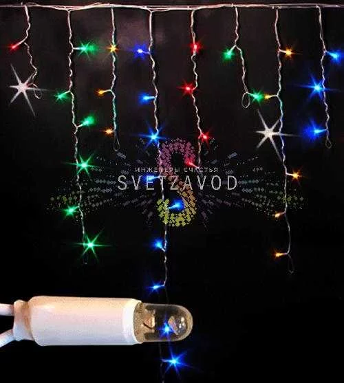 Светодиодная бахрома Айсикл, 3х0,9м, мерцающая, 220В, мульти RGBY, белый ПВХ, IP65, Rich Led