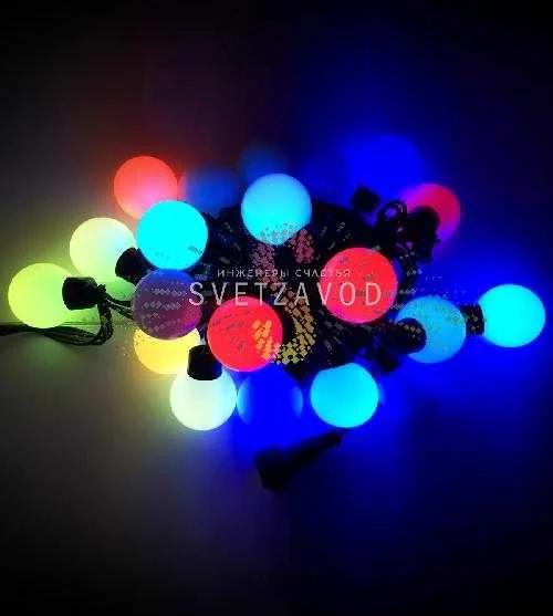 Гирлянда Шарики Ø 40мм, 5м, 220В, черн. ПВХ, RGB, быстрая смена, IP65, с блоком питания, Rich LED Гирлянда Шарики Ø 40мм, 5м, 220В, черн. ПВХ, RGB, быстрая смена, IP65, с блоком питания, Rich LED