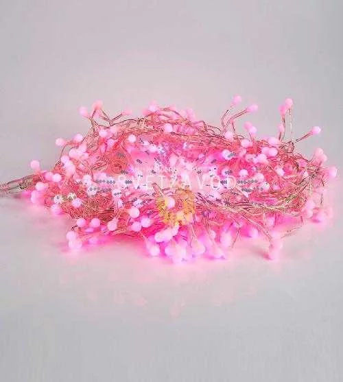 Гирлянда Мишура, 6м, 576 LED, 220В, прозрачный ПВХ, розовая, IP20, с контроллером, Neon-Night