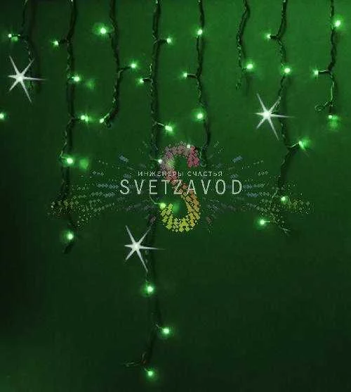 Светодиодная бахрома Айсикл, 3х0,9м, мерцающая, 220В, зеленая, черный ПВХ, IP54, Rich Led