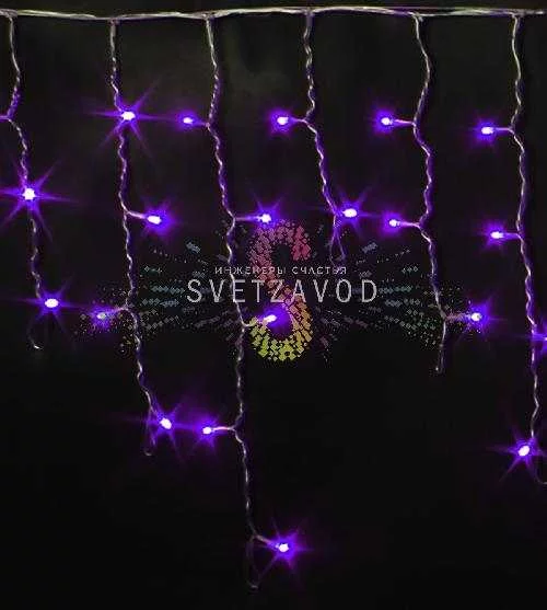 Светодиодная бахрома Айсикл, 3х0,5м, фиксинг, 220В, фиолетовая, прозрачный ПВХ, IP54, Rich Led