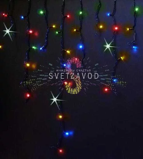 Светодиодная бахрома Айсикл, 3х0,9м, мерцающая, 220В, мульти RGBY, черный ПВХ, IP54, Rich Led