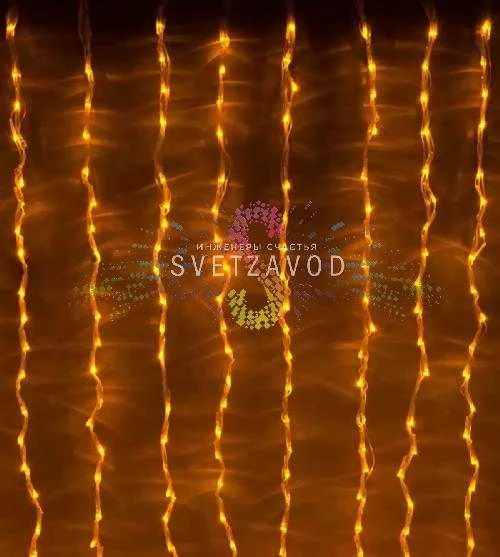 Светодиодный дождь с контроллером, 2,4х3,6м, желтый, чейзинг, прозрачный ПВХ, 220В, IP54