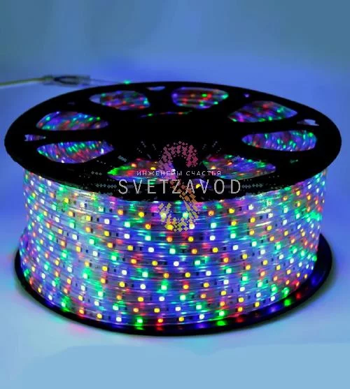 Светодиодная лента Тейп Лайт 60SMD2835, 220В, 10х7мм, мульти RGYB, IP67, 100м, Neon-Night