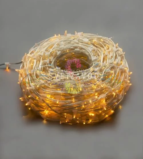 Клип Лайт 12В, мерцающий, YF, желтый, 666 LED, 100м, прозрачный ПВХ, IP64