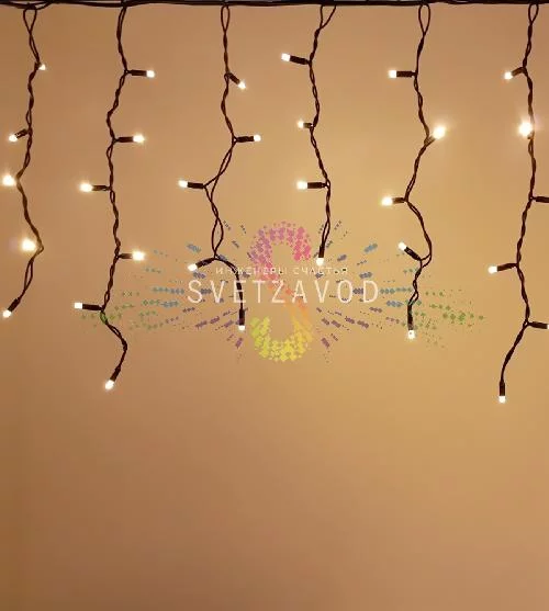 Светодиодная бахрома Айсикл, 4,8х0,6м, мерцающая, 220В, теплая белая, черный каучук, IP65, с блоком