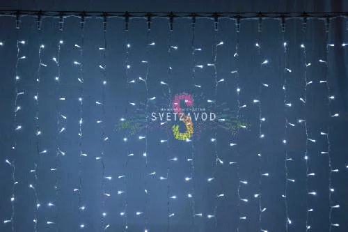 Светодиодный дождь 2х6м, белый, фиkсинг, прозрачный ПВХ, 220В, IP54