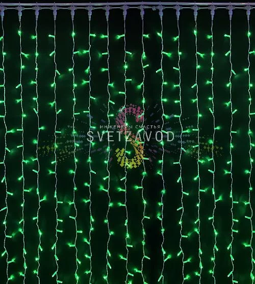 Светодиодный дождь 2х3м, зеленый, фиксинг, белый ПВХ, 220B, IP65, Rich Led
