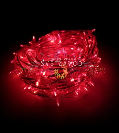 Клип Лайт 12В, мерцающий, RF, красный, 200 LED, 30м, прозр ПВХ, с колпачком и трансформатором, IP64