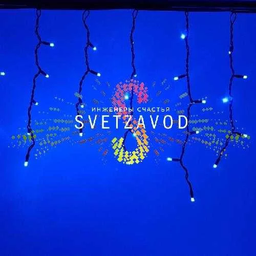 Светодиодная бахрома Айсикл, 4,8х0,6м, мерцающая , 220В, синяя, черный каучук, IP65, с блоком