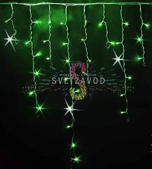 Светодиодная бахрома Айсикл, 3х0,9м, мерцающая, 220В, зеленая, прозрачный ПВХ, IP54, Rich Led