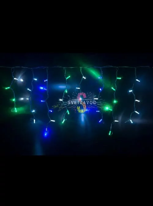 Светодиодная бахрома Айсикл, 4,8х0,6м, фиксинг, 220В, мульти G/W/B, черный каучук, IP65, без блока