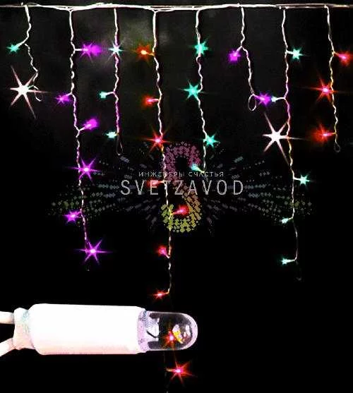 Светодиодная бахрома Айсикл, 3х0,9м, мерцающая, 220В, мульти RGP, белый ПВХ, IP65, Rich Led