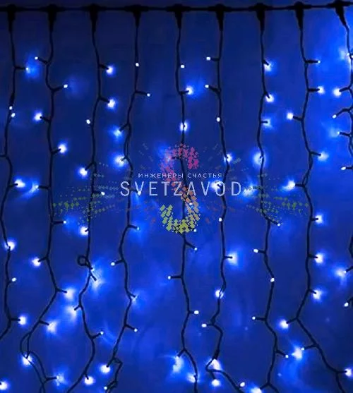 Светодиодный дождь 2х6м, синий, фиксинг, черный ПВХ, 220В, IP65, Rich Led