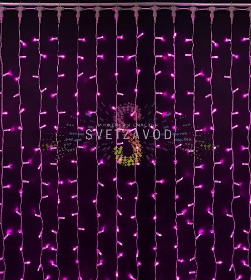 Светодиодный дождь 2х3м, розовый, фиксинг, белый ПВХ, 220B, IP65, Rich Led