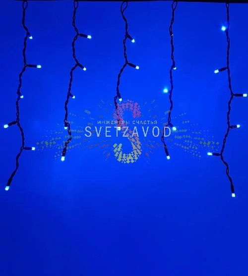 Светодиодная бахрома Айсикл, 4,8х0,6м, мерцающая , 220В, синяя, черный каучук, IP65, без блока 