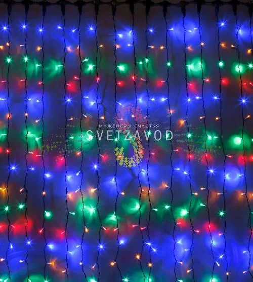 Светодиодный дождь 2х9м, мульти, RGBY, фиксинг, черный ПВХ, 220B, IP65, Rich Led