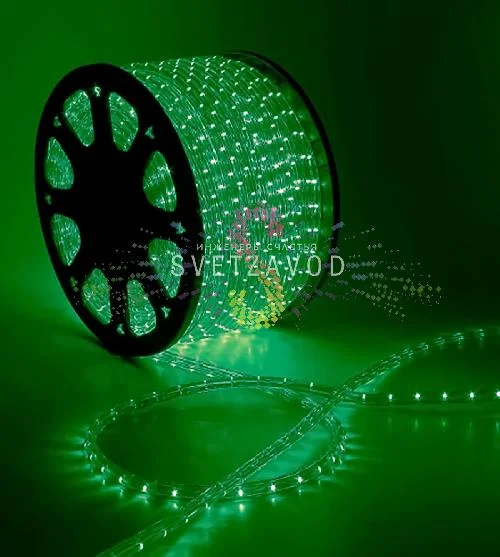 Дюралайт круглый, Ø 13мм, зеленый, 10м, 12В, 2W, 36 led/м, фиксинг
