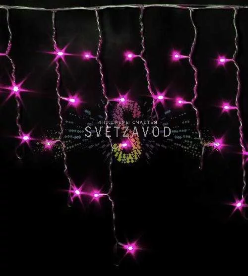 Светодиодная бахрома Айсикл, 3х0,5м, фиксинг, 220В, розовая, прозрачный ПВХ, IP54, Rich Led